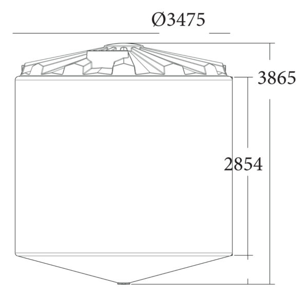 32,000L Heavy Duty Cone Bottom Tank with Base Technical Drawing