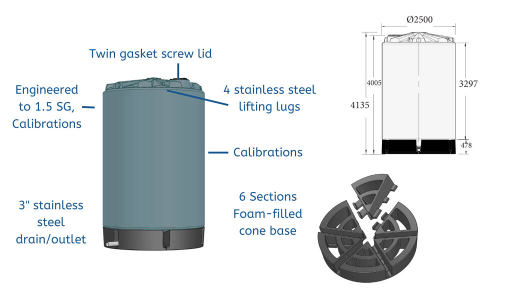 16,000L Cone Bottom Tank Case Study - Technical Drawing